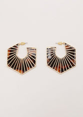 Tort Large Hexagon Hoop Earrings - Brown