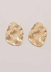 Gold Large Textured Circle Stud Earrings - Gold