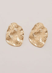 Gold Large Textured Circle Stud Earrings - Gold