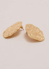 Gold Large Textured Circle Stud Earrings - Gold