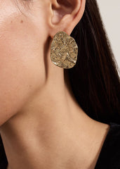 Gold Large Textured Circle Stud Earrings - Gold