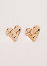 Gold Large Heart Stud Earrings - Gold