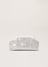 Silver Leather Pouch Clutch Bag - Silver