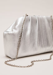 Silver Leather Pouch Clutch Bag - Silver