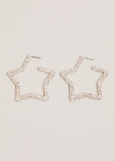 Silver Textured Large Star Hoop Earrings - Silver