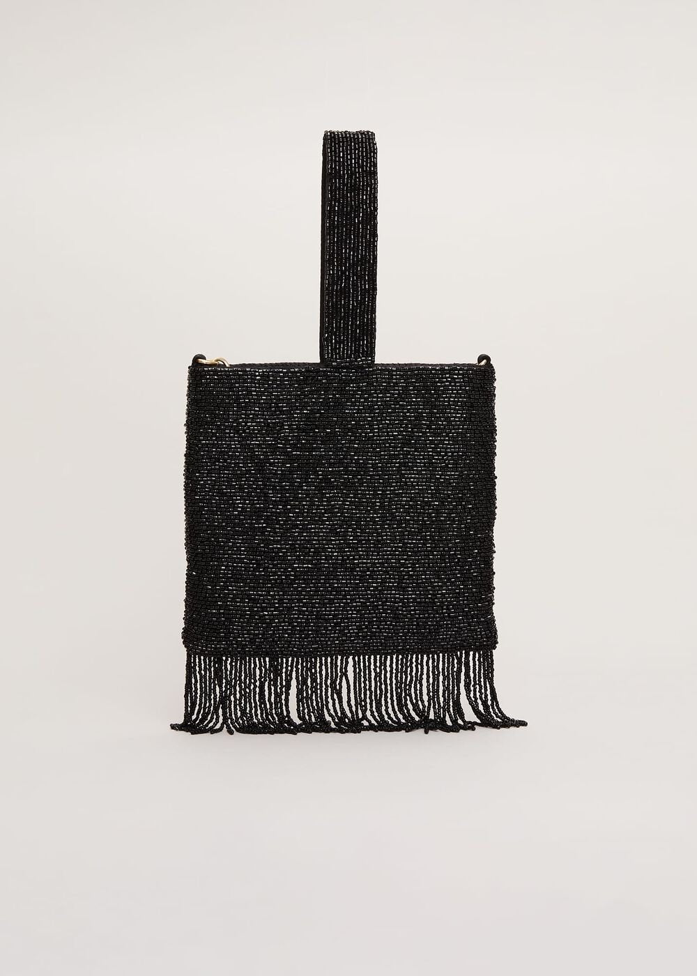 Black Beaded Tassle Bag - Black