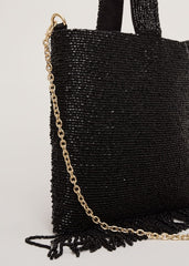 Black Beaded Tassle Bag - Black