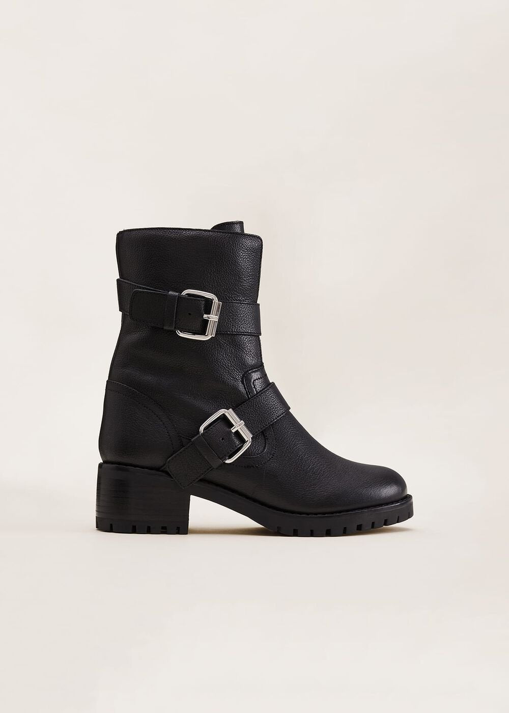 Alaska Black Leather Biker Boots - Black
