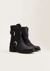 Alaska Black Leather Biker Boots - Black