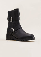 Alaska Black Leather Biker Boots - Black