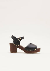 Leather Heel Sandal Clog - Black