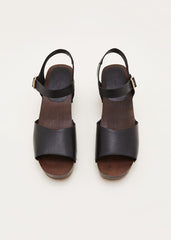 Leather Heel Sandal Clog - Black