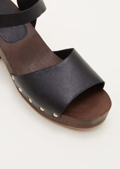 Leather Heel Sandal Clog - Black