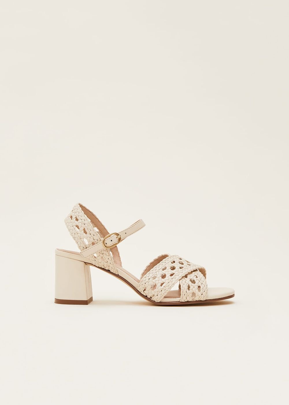 Weave Heeled Sandal - Cream