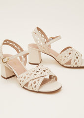 Weave Heeled Sandal - Cream