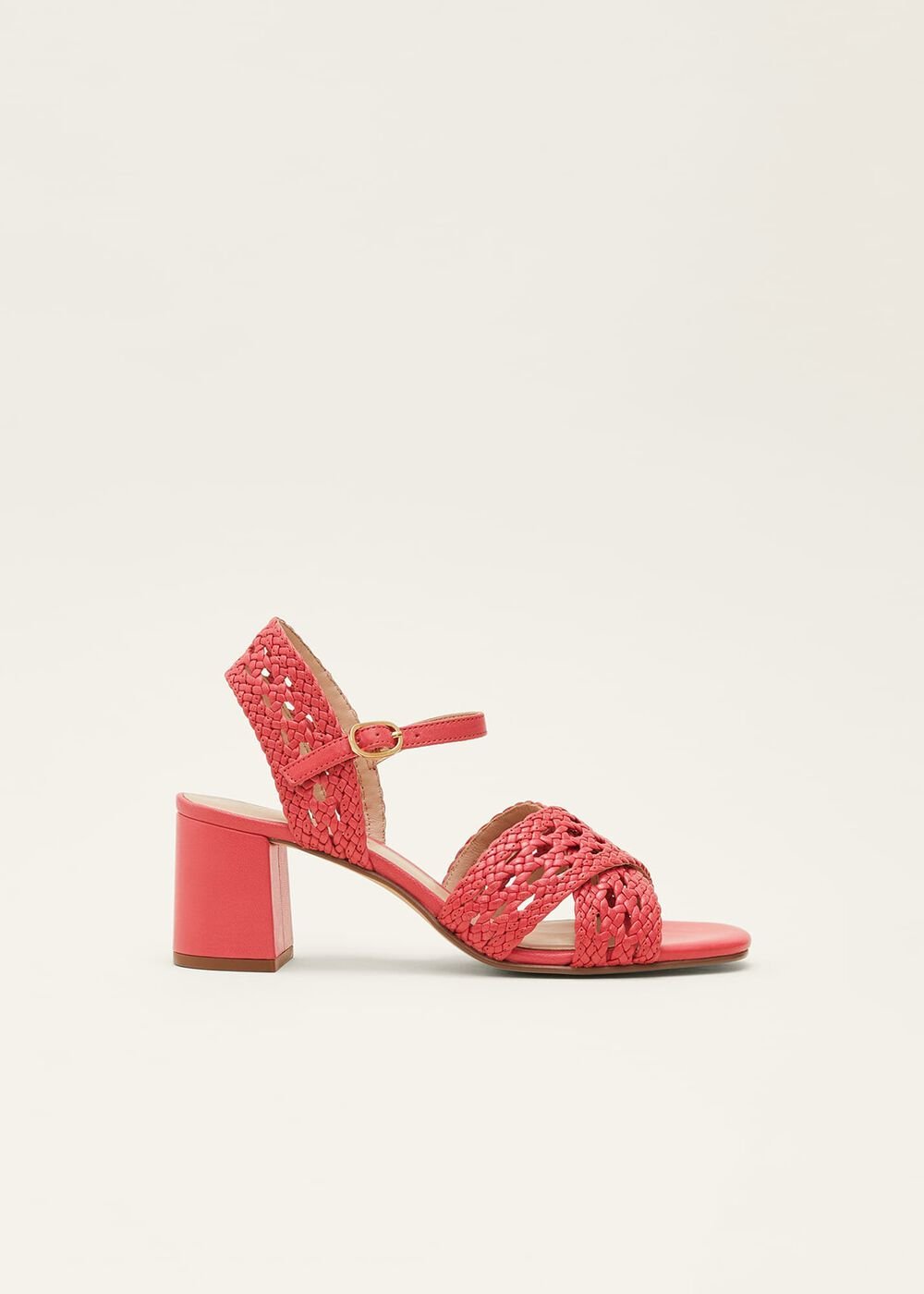 Weave Heeled Sandal - Coral