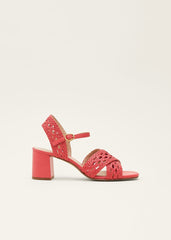 Weave Heeled Sandal - Coral