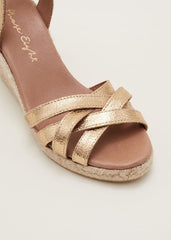 Leather Strappy Espadrille - Gold