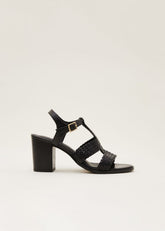 Plaited T Bar Heeled Sandal Shoe - Black