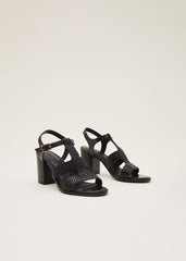 Plaited T Bar Heeled Sandal Shoe - Black
