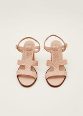 Plaited T Bar Heeled Sandal Shoe - Tan