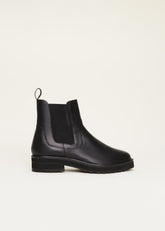 Casual Leather Pull On Ankle Boots - Black