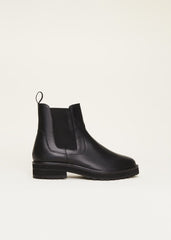 Casual Leather Pull On Ankle Boots - Black