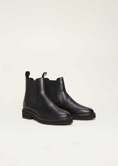 Casual Leather Pull On Ankle Boots - Black