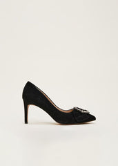 Jewel Front Bow Court Shoe - Black
