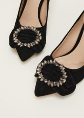 Jewel Front Bow Court Shoe - Black