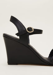 Leather Plait Strap Shoes - Black