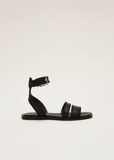 Leather Flat Sandals - Black