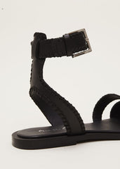 Leather Flat Sandals - Black