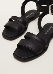 Leather Flat Sandals - Black