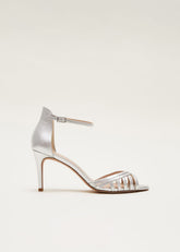 Silver Leather Open Toe Heels - Silver