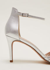 Silver Leather Open Toe Heels - Silver
