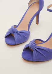 Blue Suede Open Toe Heels - Foxglove Blue