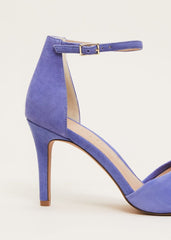 Blue Suede Open Toe Heels - Foxglove Blue