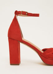 Red Suede Open Toe Heels - Red