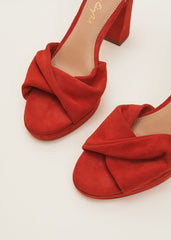 Red Suede Open Toe Heels - Red