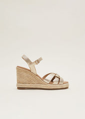 Leather Multi Strap Wedge Espadrille - Gold