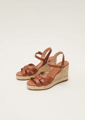 Leather Multi Strap Wedge Espadrille - Tan