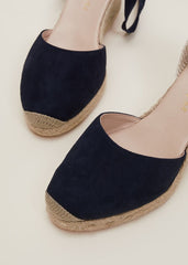 Suede Ankle Tie Espadrille Shoe - Navy