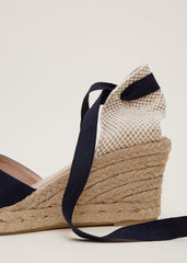 Suede Ankle Tie Espadrille Shoe - Navy
