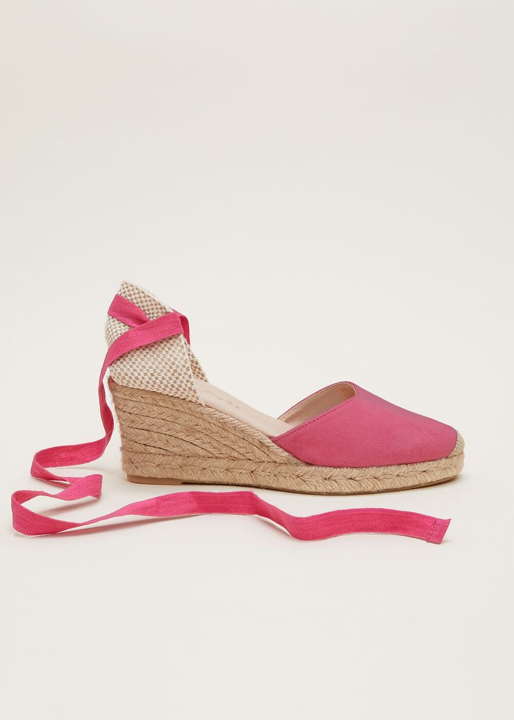 Suede Ankle Tie Espadrille Shoe - Bright Pink