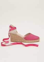 Suede Ankle Tie Espadrille Shoe - Bright Pink