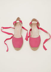 Suede Ankle Tie Espadrille Shoe - Bright Pink