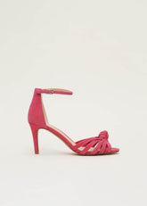 Pink Suede Open Toe Heels - Raspberry