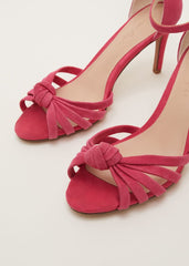 Pink Suede Open Toe Heels - Raspberry