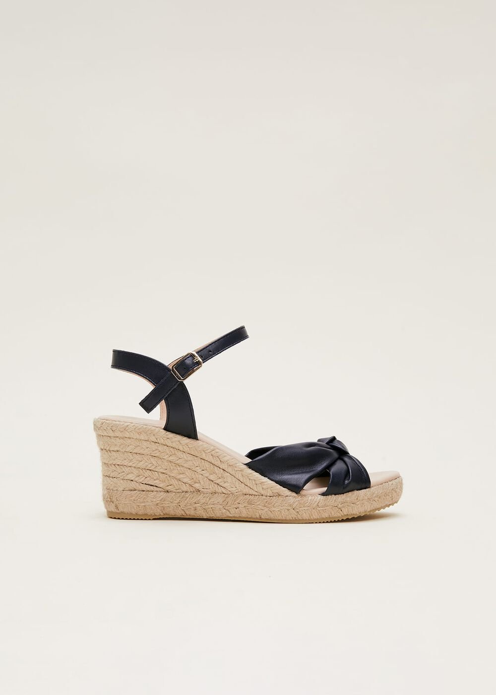 Leather Knot Front Espadrilles - Navy